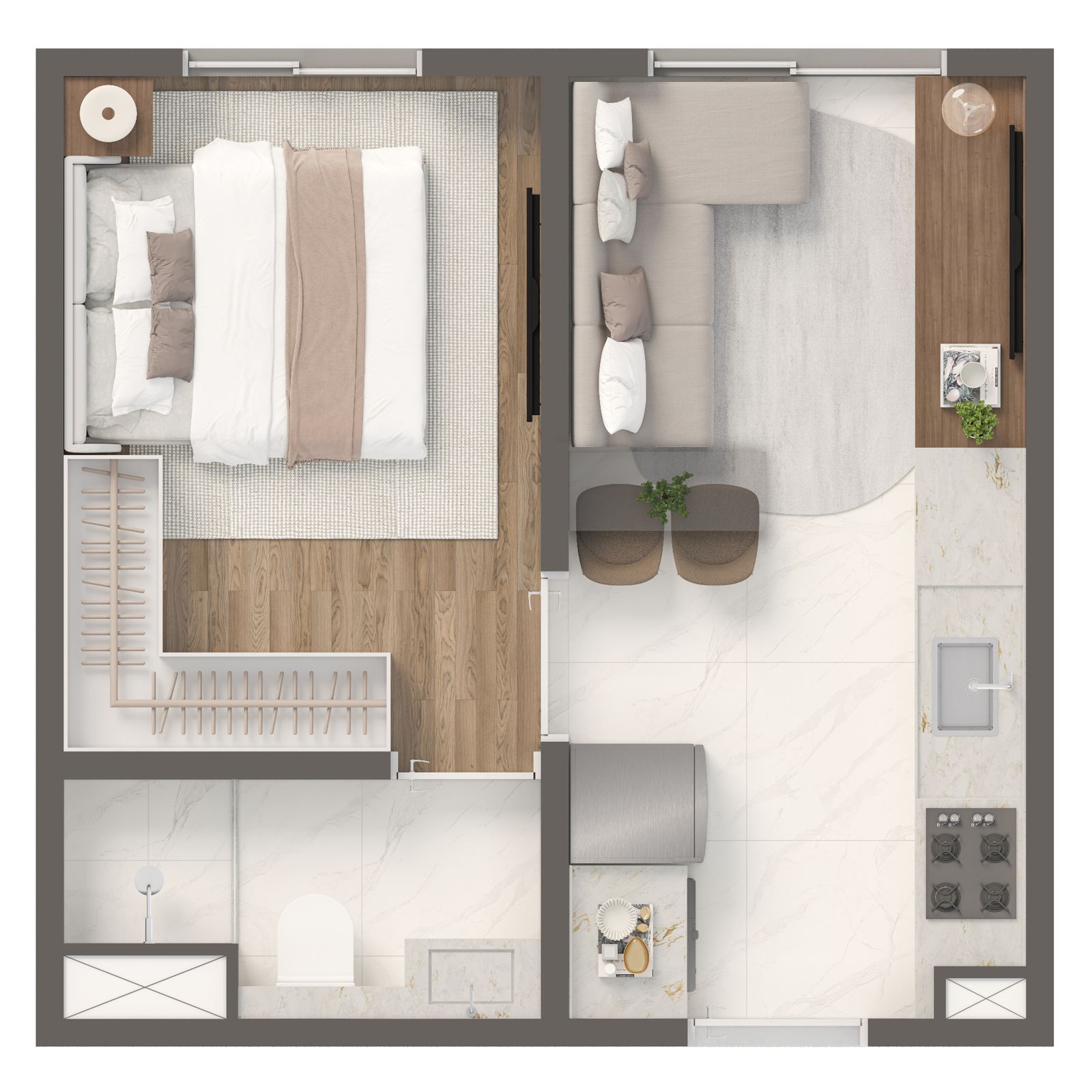 Planta oficial FIT — 1 quarto, 24 m², sem varanda.